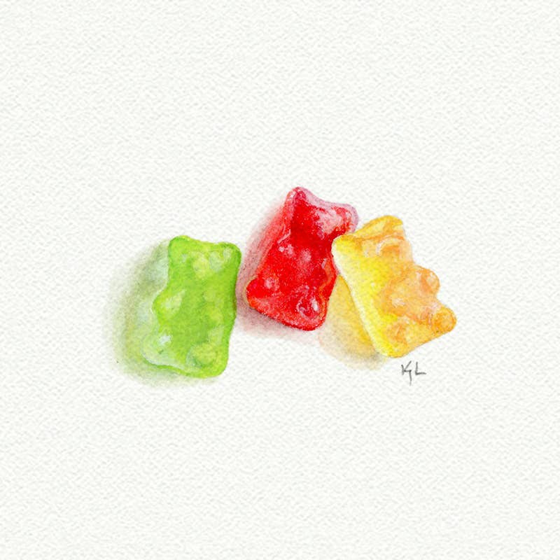 Gummy Bears Miniature Watercolor Painting - Art Print