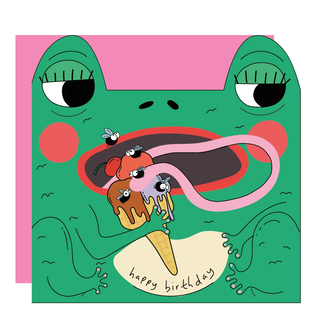 Frog Eats Fly Ice Cream Birthday Card