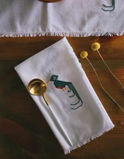 EMBROIDERED QUETZAL COTTON NAPKINS + PLACEMAT SET
