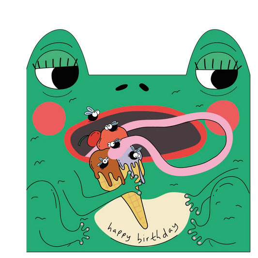 Frog Eats Fly Ice Cream Birthday Card