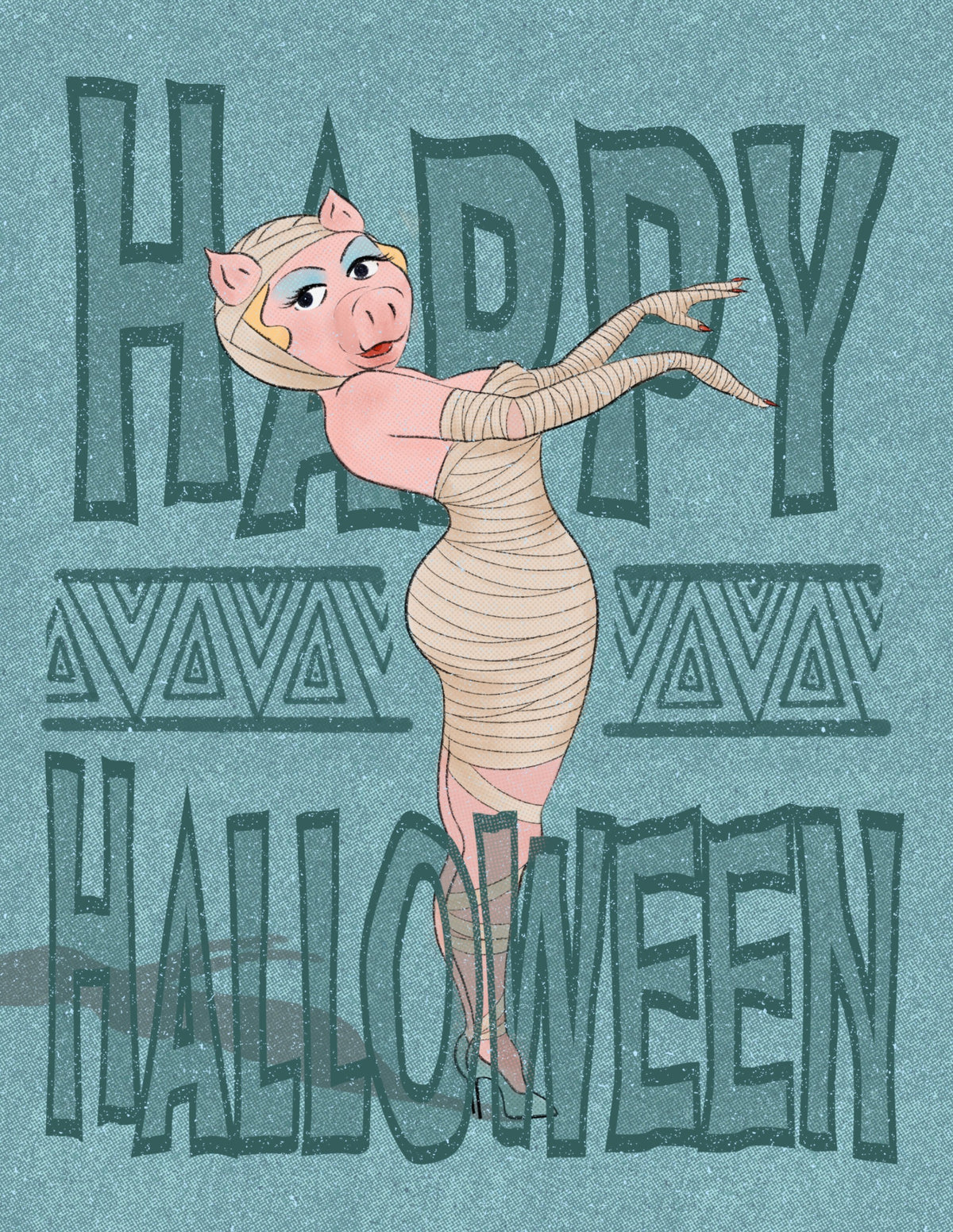 Piggy Mummy Pin Up Card