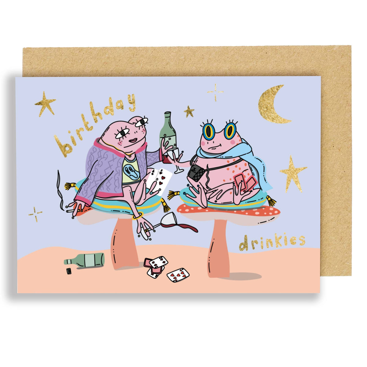 Frogs birthday drinkies - birthday card gold foil