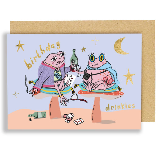Frogs birthday drinkies - birthday card gold foil