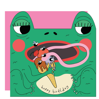 Frog Eats Fly Ice Cream Birthday Card